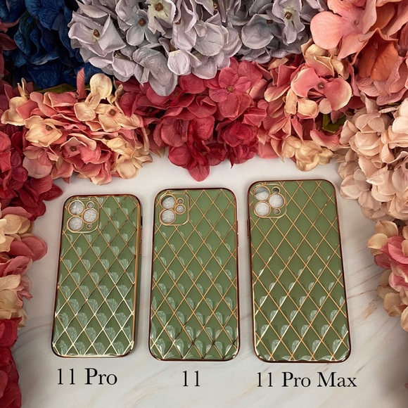 Luxury Sage Green and Gold Electroplated 3D Design iPhone & Samsung Galaxy Case - Picture 13 of 16